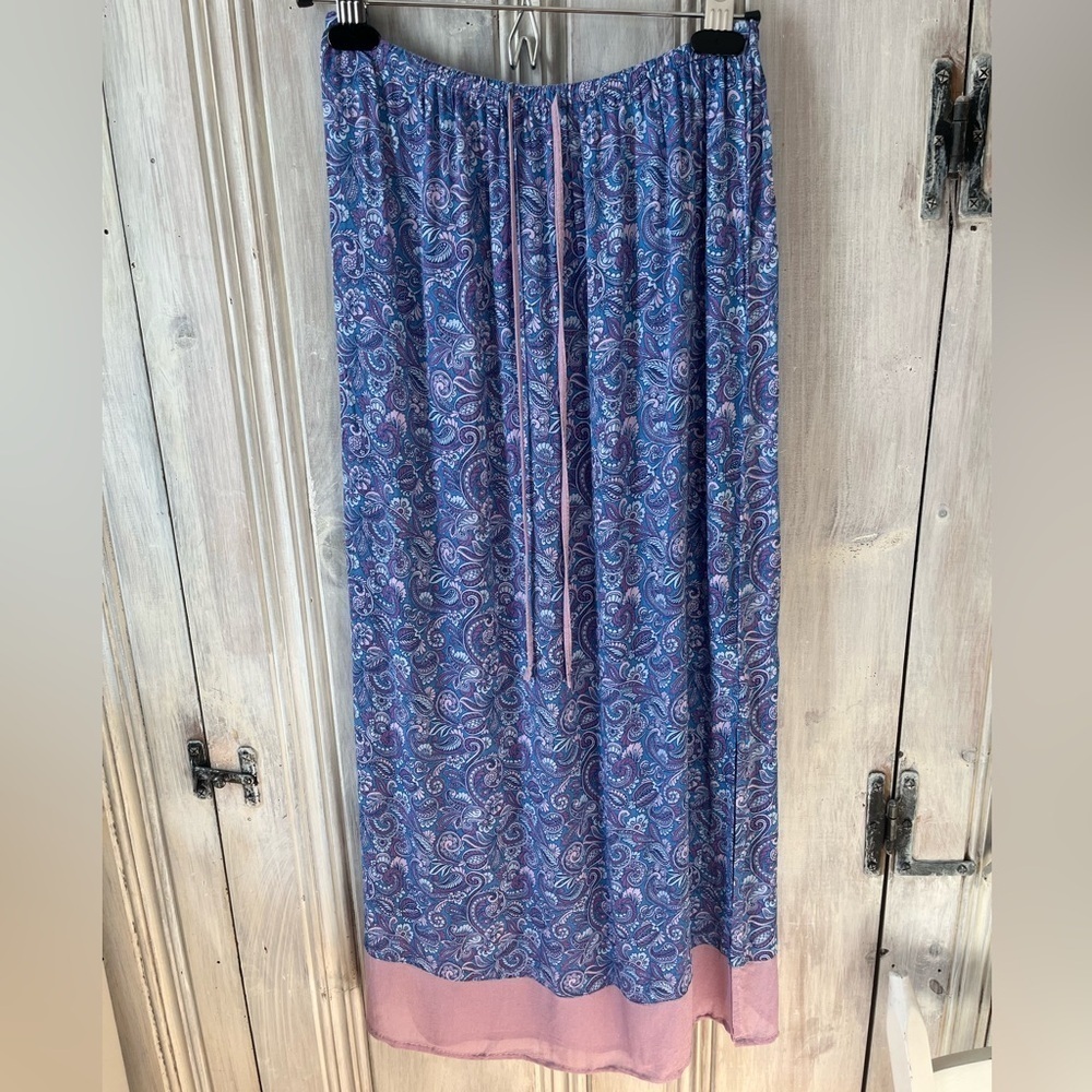 VTG Y2K purple blue paisley slip skirt midi sz S fairycore whimsical boho 90s